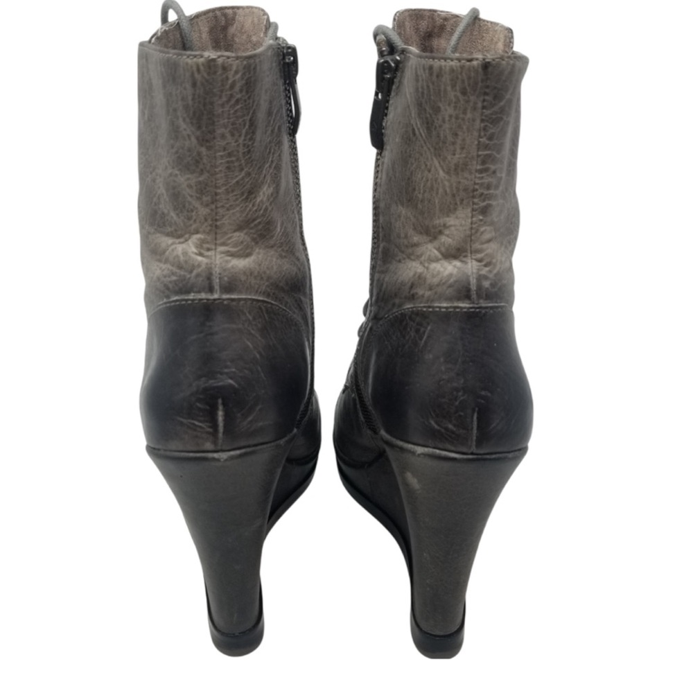 Vince Camuto Suni Distressed Grey Ultra High Tie Up Wedge Boots Bootie